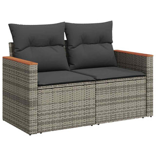 vidaXL 9 Piece Garden Sofa Set with Cushions Grey Poly Rattan Acacia - 3327504 - Sofa In Store