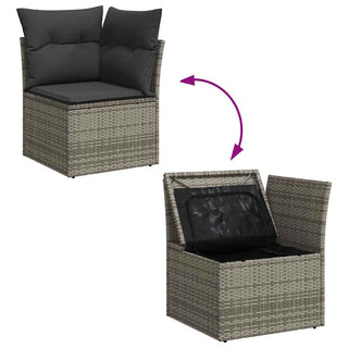 vidaXL 9 Piece Garden Sofa Set with Cushions Grey Poly Rattan Acacia - 3327504 - Sofa In Store