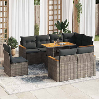 vidaXL 9 Piece Garden Sofa Set with Cushions Grey Poly Rattan Acacia - 3327504 - Sofa In Store
