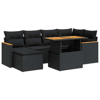 vidaXL 7 Piece Garden Sofa Set with Cushions Black Poly Rattan Acacia - 3327506 - Sofa In Store