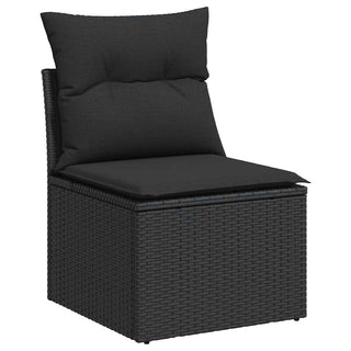 vidaXL 7 Piece Garden Sofa Set with Cushions Black Poly Rattan Acacia - 3327506 - Sofa In Store