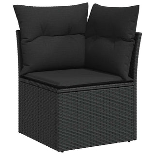 vidaXL 7 Piece Garden Sofa Set with Cushions Black Poly Rattan Acacia - 3327506 - Sofa In Store