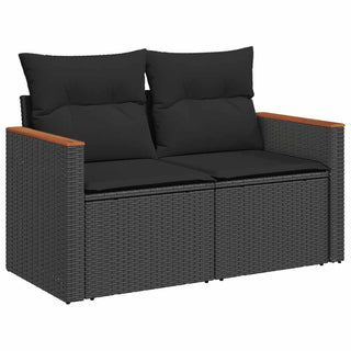 vidaXL 7 Piece Garden Sofa Set with Cushions Black Poly Rattan Acacia - 3327506 - Sofa In Store