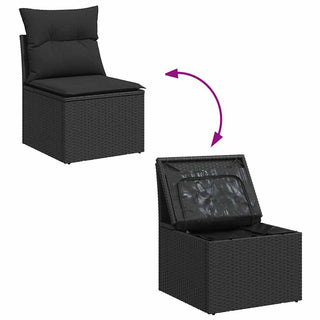 vidaXL 7 Piece Garden Sofa Set with Cushions Black Poly Rattan Acacia - 3327506 - Sofa In Store