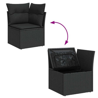 vidaXL 7 Piece Garden Sofa Set with Cushions Black Poly Rattan Acacia - 3327506 - Sofa In Store