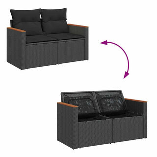vidaXL 7 Piece Garden Sofa Set with Cushions Black Poly Rattan Acacia - 3327506 - Sofa In Store