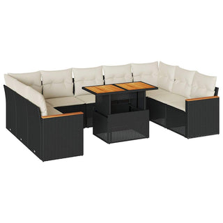 vidaXL 10 Piece Garden Sofa Set with Cushions Black Poly Rattan Acacia - 3327528 - Sofa In Store