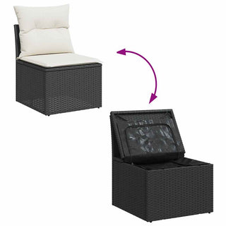 vidaXL 10 Piece Garden Sofa Set with Cushions Black Poly Rattan Acacia - 3327528 - Sofa In Store