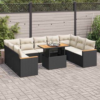 vidaXL 10 Piece Garden Sofa Set with Cushions Black Poly Rattan Acacia - 3327528 - Sofa In Store