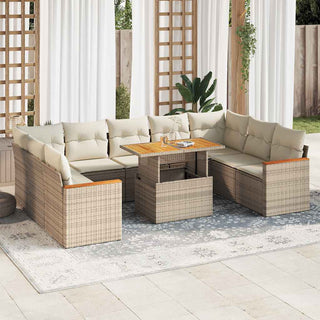 vidaXL 10 Piece Garden Sofa Set with Cushions Beige Poly Rattan Acacia - 3327530 - Sofa In Store
