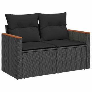 vidaXL 11 Piece Garden Sofa Set with Cushions Black Poly Rattan Acacia - 3327534 - Sofa In Store