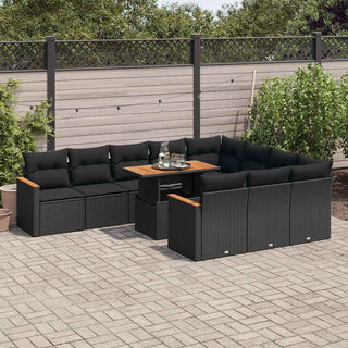 vidaXL 11 Piece Garden Sofa Set with Cushions Black Poly Rattan Acacia - 3327534 - Sofa In Store