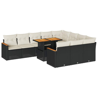 vidaXL 11 Piece Garden Sofa Set with Cushions Black Poly Rattan Acacia - 3327535 - Sofa In Store