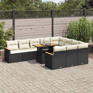 vidaXL 11 Piece Garden Sofa Set with Cushions Black Poly Rattan Acacia - 3327535 - Sofa In Store