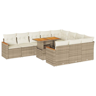 vidaXL 11 Piece Garden Sofa Set with Cushions Beige Poly Rattan Acacia - 3327537 - Sofa In Store