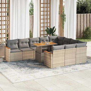 vidaXL 11 Piece Garden Sofa Set with Cushions Beige Poly Rattan Acacia - 3327538 - Sofa In Store