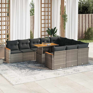 vidaXL 11 Piece Garden Sofa Set with Cushions Grey Poly Rattan Acacia - 3327539 - Sofa In Store