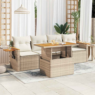 vidaXL 5 Piece Garden Sofa Set with Cushions Beige Poly Rattan Acacia - 3327544
