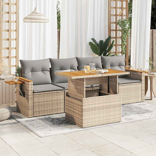 vidaXL 5 Piece Garden Sofa Set with Cushions Beige Poly Rattan Acacia - 3327545