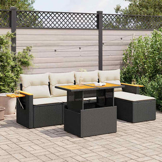 vidaXL 6 Piece Garden Sofa Set with Cushions Black Poly Rattan Acacia - 3327584 - Sofa In Store