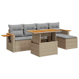 vidaXL 6 Piece Garden Sofa Set with Cushions Beige Poly Rattan Acacia - 3327587