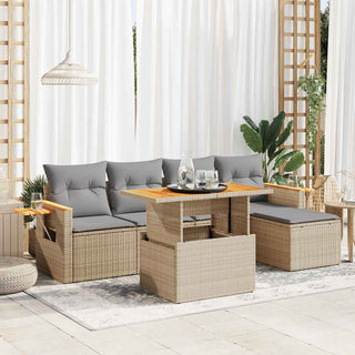 vidaXL 6 Piece Garden Sofa Set with Cushions Beige Poly Rattan Acacia - 3327587