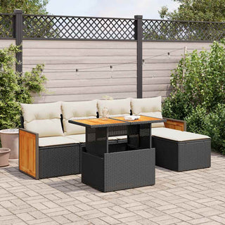 vidaXL 6 Piece Garden Sofa Set with Cushions Black Poly Rattan Acacia - 3327696 - Sofa In Store