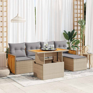 vidaXL 6 Piece Garden Sofa Set with Cushions Beige Poly Rattan Acacia - 3327699