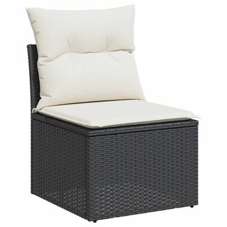 vidaXL 9 Piece Garden Sofa Set with Cushions Black Poly Rattan Acacia - 3327745 - Sofa In Store