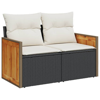 vidaXL 9 Piece Garden Sofa Set with Cushions Black Poly Rattan Acacia - 3327745 - Sofa In Store