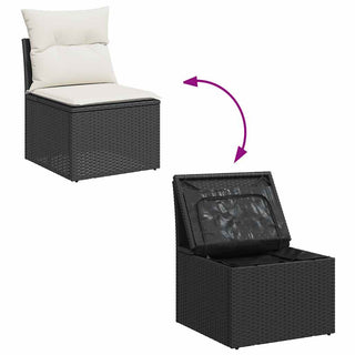 vidaXL 9 Piece Garden Sofa Set with Cushions Black Poly Rattan Acacia - 3327745 - Sofa In Store