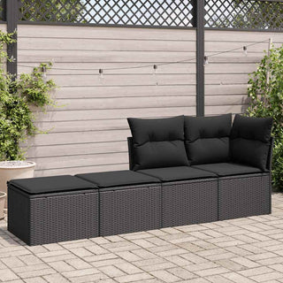 vidaXL 2 Piece Garden Sofa Set with Cushions Black Poly Rattan Acacia - 3328658
