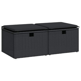 vidaXL 2 Piece Garden Sofa Set with Cushions Black Poly Rattan Acacia - 3328668