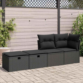 vidaXL 2 Piece Garden Sofa Set with Cushions Black Poly Rattan Acacia - 3328668
