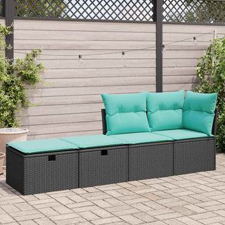vidaXL 2 Piece Garden Sofa Set with Cushions Black Poly Rattan Acacia - 3328670 - Sofa In Store