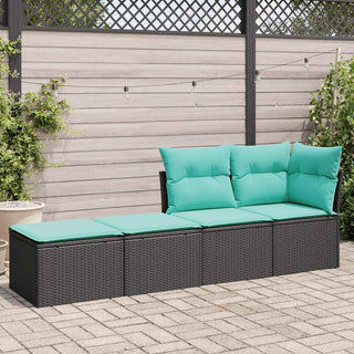 vidaXL 2 Piece Garden Sofa Set with Cushions Black Poly Rattan Acacia - 3328680