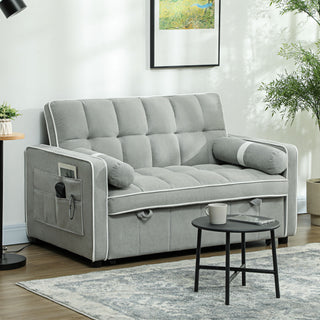 HOMCOM Two-Seater Linen-Look Sofa Bed - Light Grey - Sofa In Store