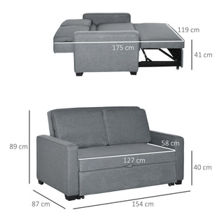 HOMCOM Double Sofa Bed Click Clack Sofa Bed Pull Out Bed with Adjustable Backrest for Living Room and Bedroom Grey - Sofa In Store