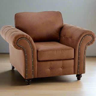 SOFAINSTORE Brantford Tan Brown Suede-Effect Armchair | Chesterfield-Inspired Rolled Arms, Tufted Detailing, Heritage Lounge Chair