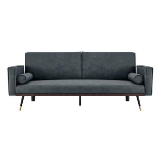 SOFAINSTORE Juvana Grey Suede Fabric Sofa Bed – 3 Seater | Click-Clack Mechanism, Gold Tip Legs, Split Back Design, Toss Pillows Included