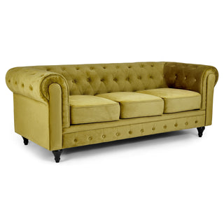 Olive Gold Velvet Chesterfield 3 Seater Sofa