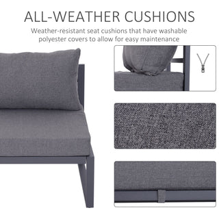 Outsunny 6 PCs Outdoor Indoor Sectional Sofa Set Thick Padded Cushions Aluminium Frame 5 Seaters 1 Coffee Table Footrest Grey - Sofa In Store