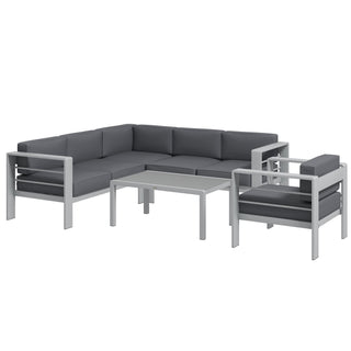 Outsunny Five-Piece Aluminium Garden Sofa Set, with Glass-Top Table - Grey - Sofa In Store