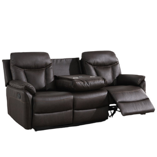 SOFAINSTORE Vantara Fabric 3 Seater Recliner Sofa – Dark Brown | Drop-Down Console with Cupholders, Plush Padding, Manual Reclining