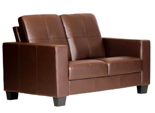 SOFAINSTORE Bolano Brown Faux Leather Sofa – 2 Seater | Tufted Back, Square Arm