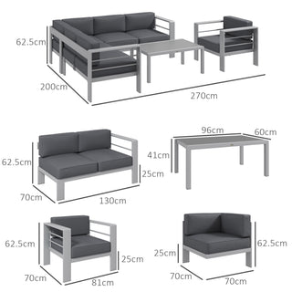 Outsunny Five-Piece Aluminium Garden Sofa Set, with Glass-Top Table - Grey - Sofa In Store