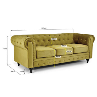 Olive Gold Velvet Chesterfield 3 Seater Sofa
