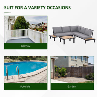 Outsunny 4 Pieces Aluminium Garden Furniture Set L Shape Sofa Set with Tables, Cushions for Indoor, Garden, Patio, Dark Grey - Sofa In Store