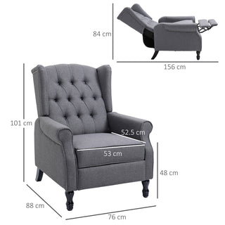 HOMCOM Recliner Armchair, Vintage Reclining Chair with Nail Head Trim, Wingback Chair with Button Tufted Back and Footrest, for Living Room, Light Grey - Sofa In Store