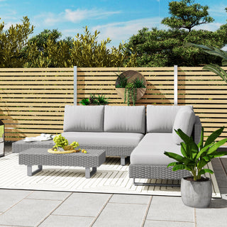 Outsunny 5-Seater Rattan Wicker Sofa Set Furniture Patio Tea Table Set with Cushions, Light Grey - Sofa In Store